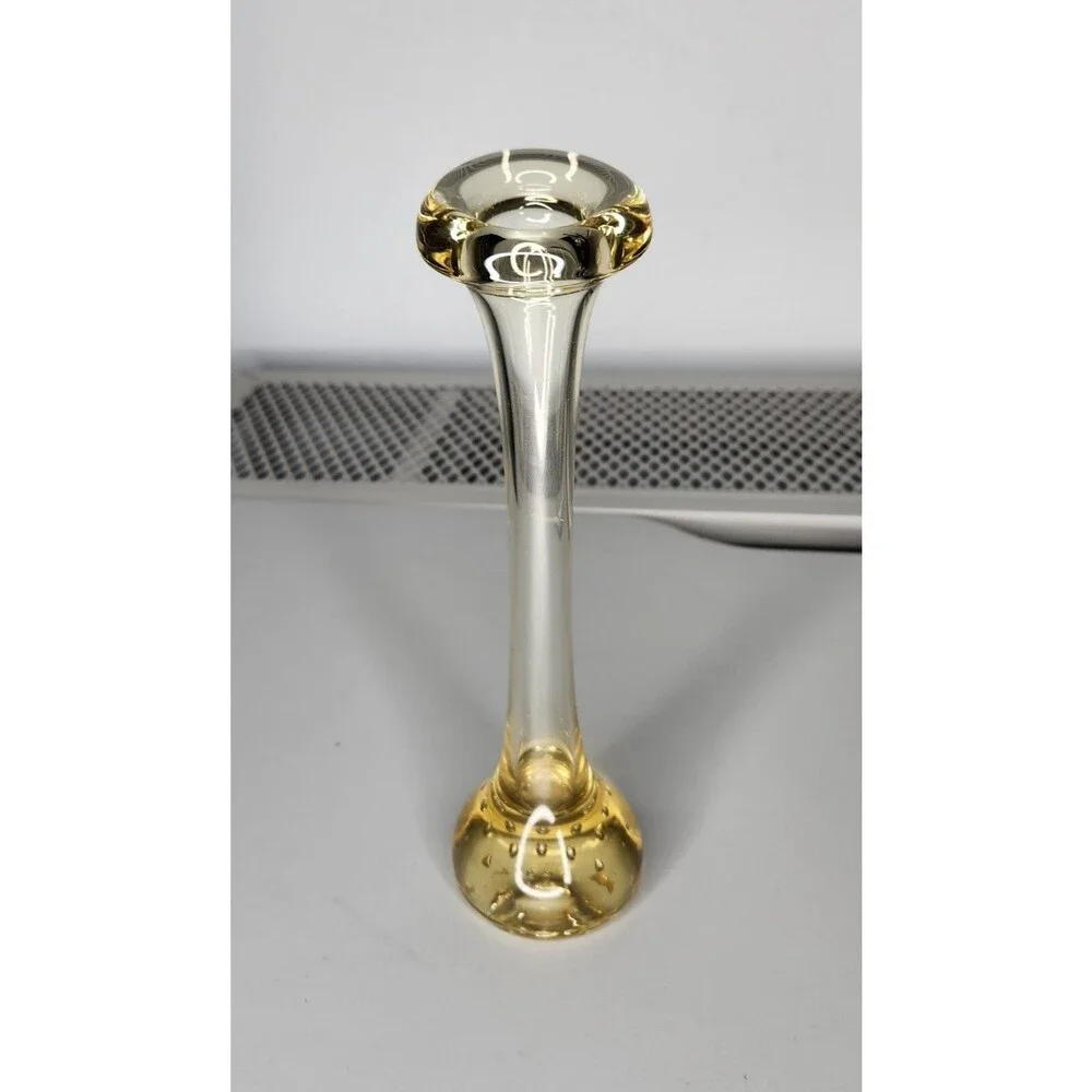 VASE VINAGE ART GLASS SWEDEN BY ASEDA YELLOW CLEAR BUBBLES JACK IN THE PULPIT